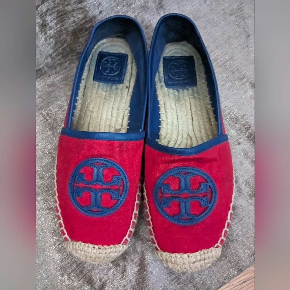 Tory Burch Red and Blue Espadrilles Sz. 7.5 M